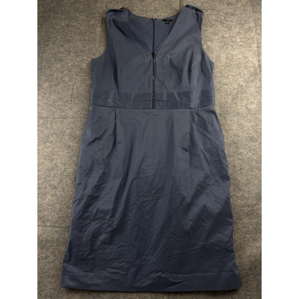 Ann Taylor Women 14 Zipper Front Blue V-neck Sheath Dress Business Career Classy